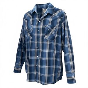 Ely Cattelmen Mens Large Pearl Snap Western Shirt Blue Plaid